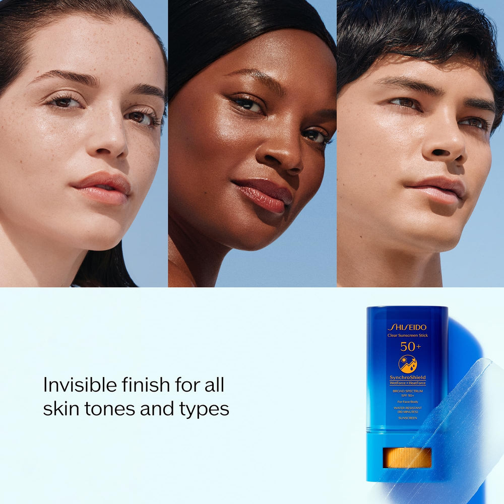 Shiseido Clear Sunscreen Stick SPF 50+ usage en plein air, protection discrète