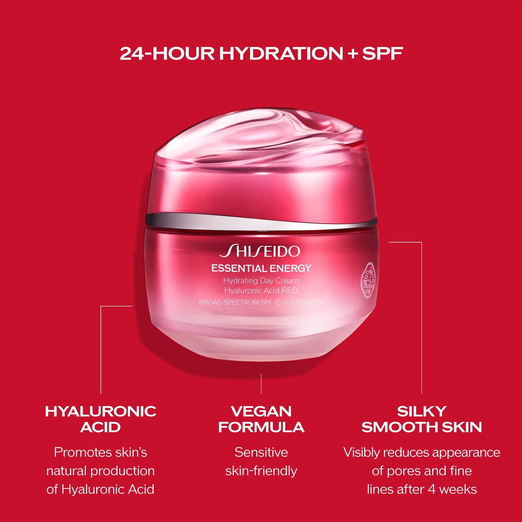 Shiseido Essential Energy crème ciblant les pores et ridules grâce à l'hyaluronique.