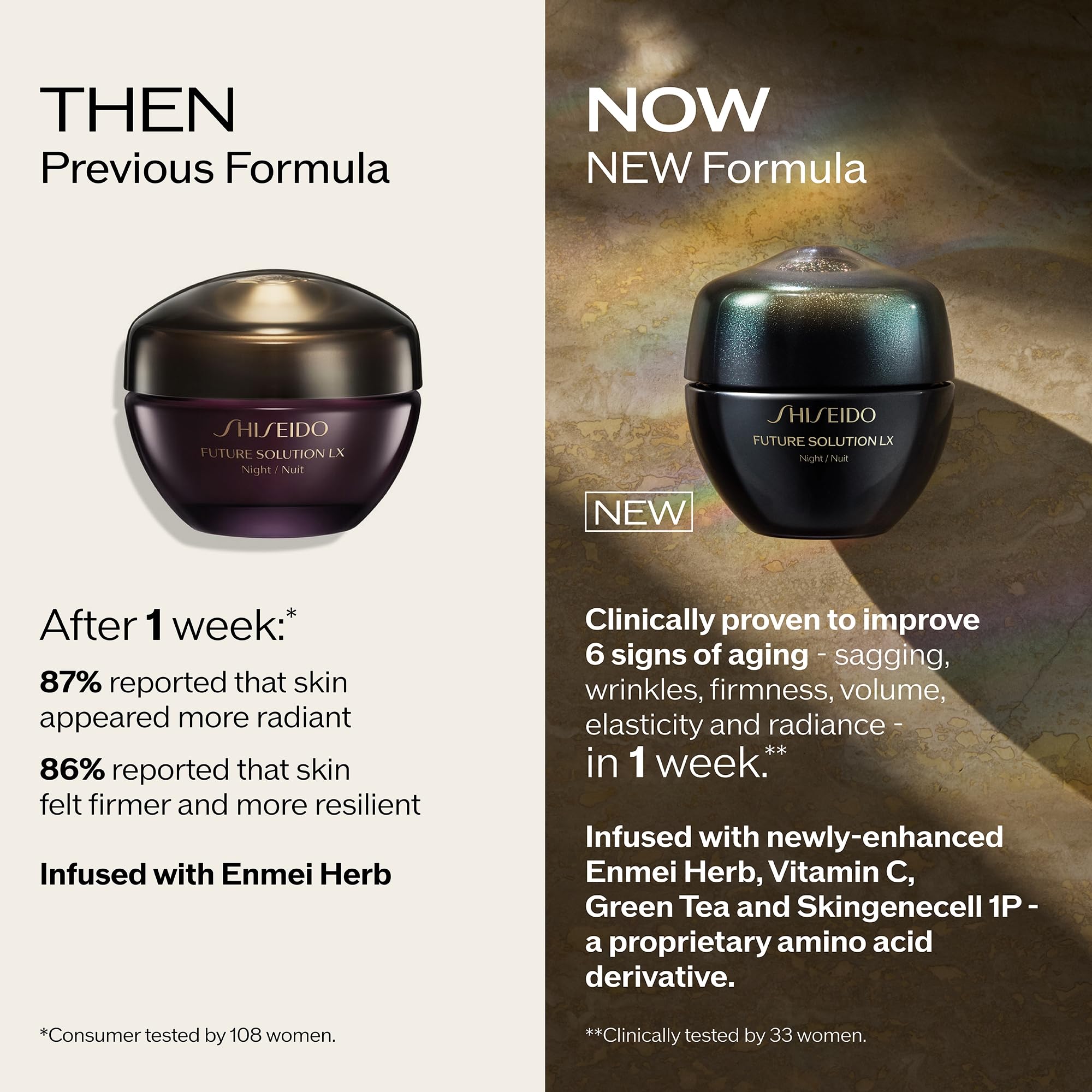 Complexe Longevity avec Enmei et vitamine C pour soutenir la peau pendant la nuit.