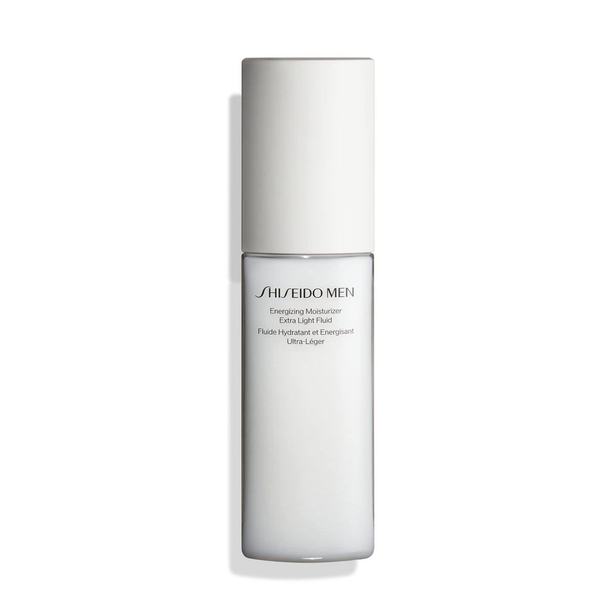 Hydratant énergisant pour homme, flacon pompe Shiseido et hydratation efficace.