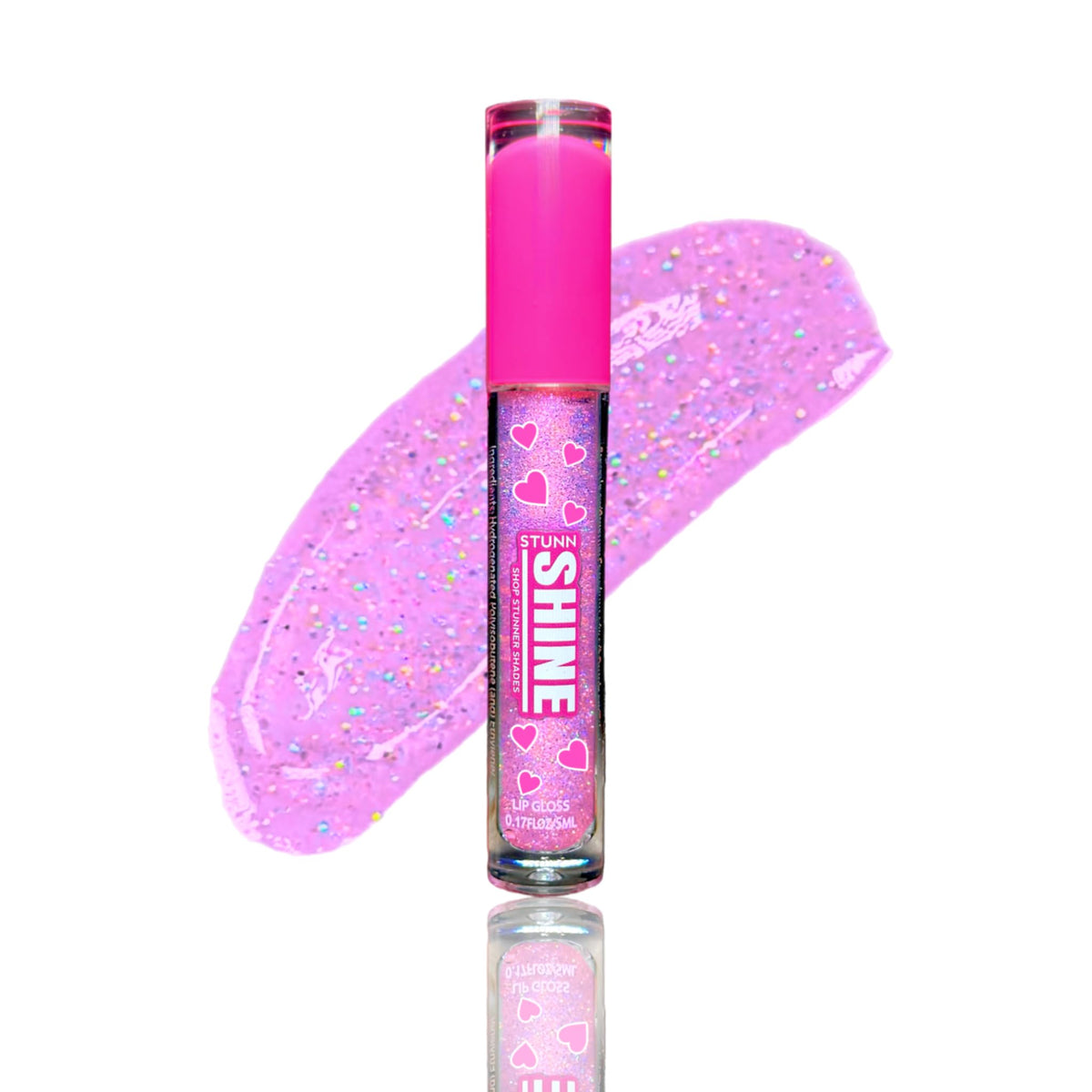 Stunn Shine par Shop Stunner Shades, vernis à lèvres pailleté rose pour un éclat durable.
