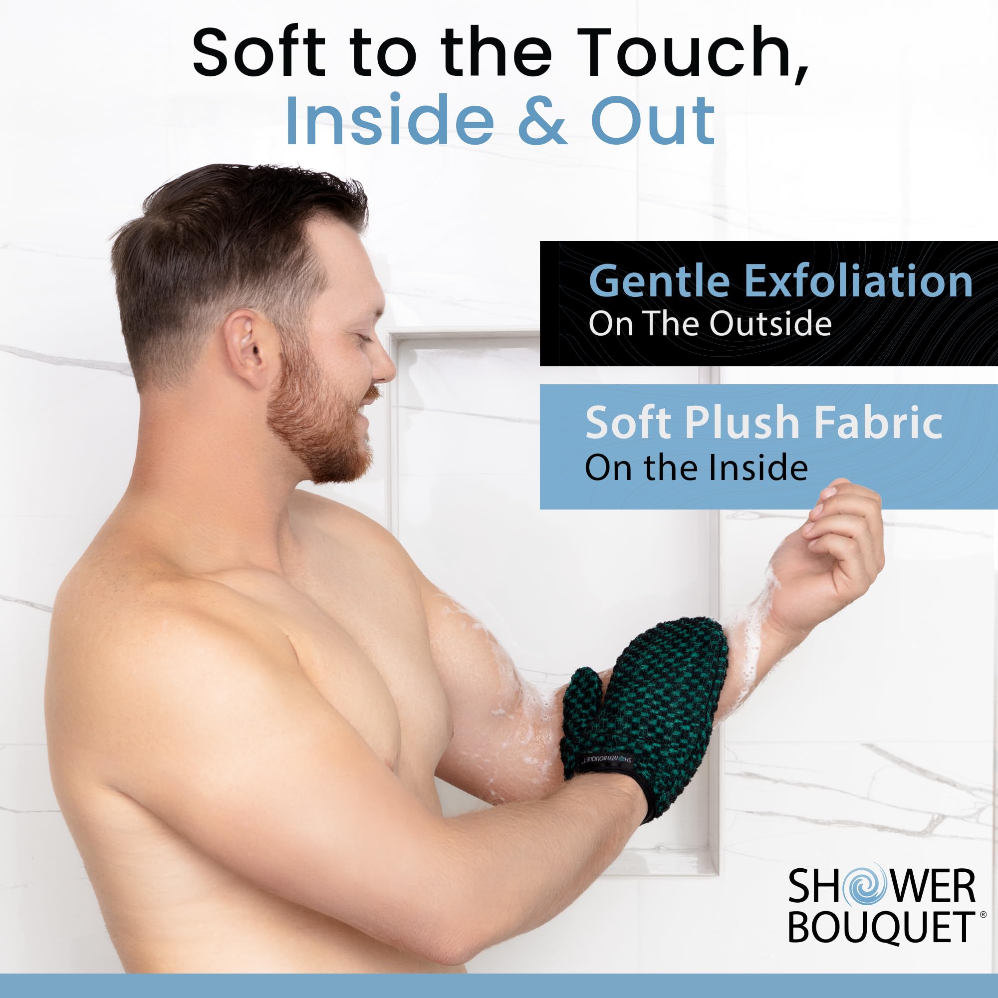 Gant Shower Bouquet pouce mobile pour atteindre les zones difficiles d’accès.