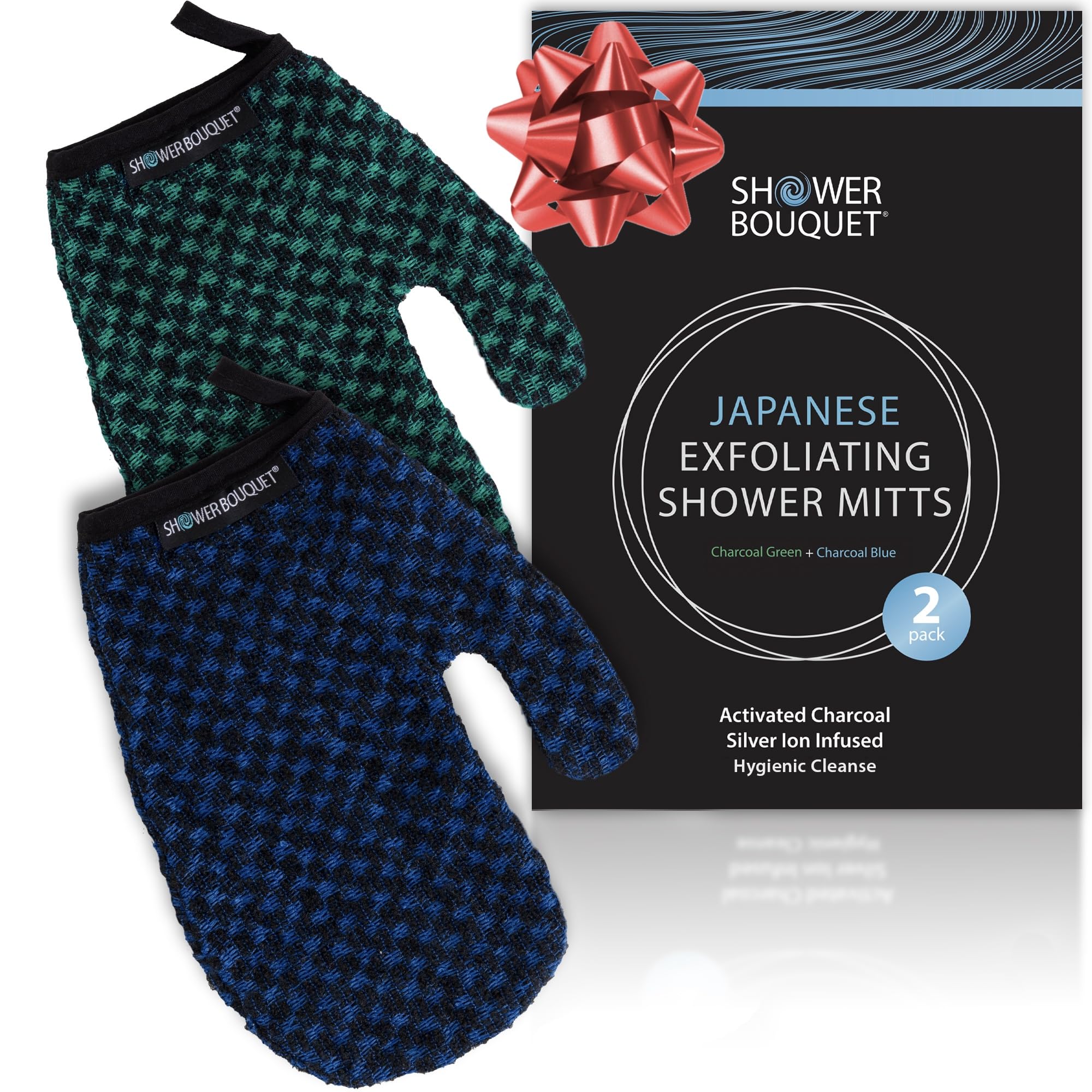 Shower Bouquet: gant exfoliant avec charbon bleu, nettoyage en profondeur.
