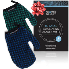 Shower Bouquet: gant exfoliant avec charbon bleu, nettoyage en profondeur.