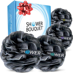 Shower Bouquet loufa-charbon 75g ensemble 4-pack : exfoliation douce quotidienne.