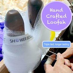 Shower Bouquet loufa-charbon 75g avec ruban: séchage pratique.