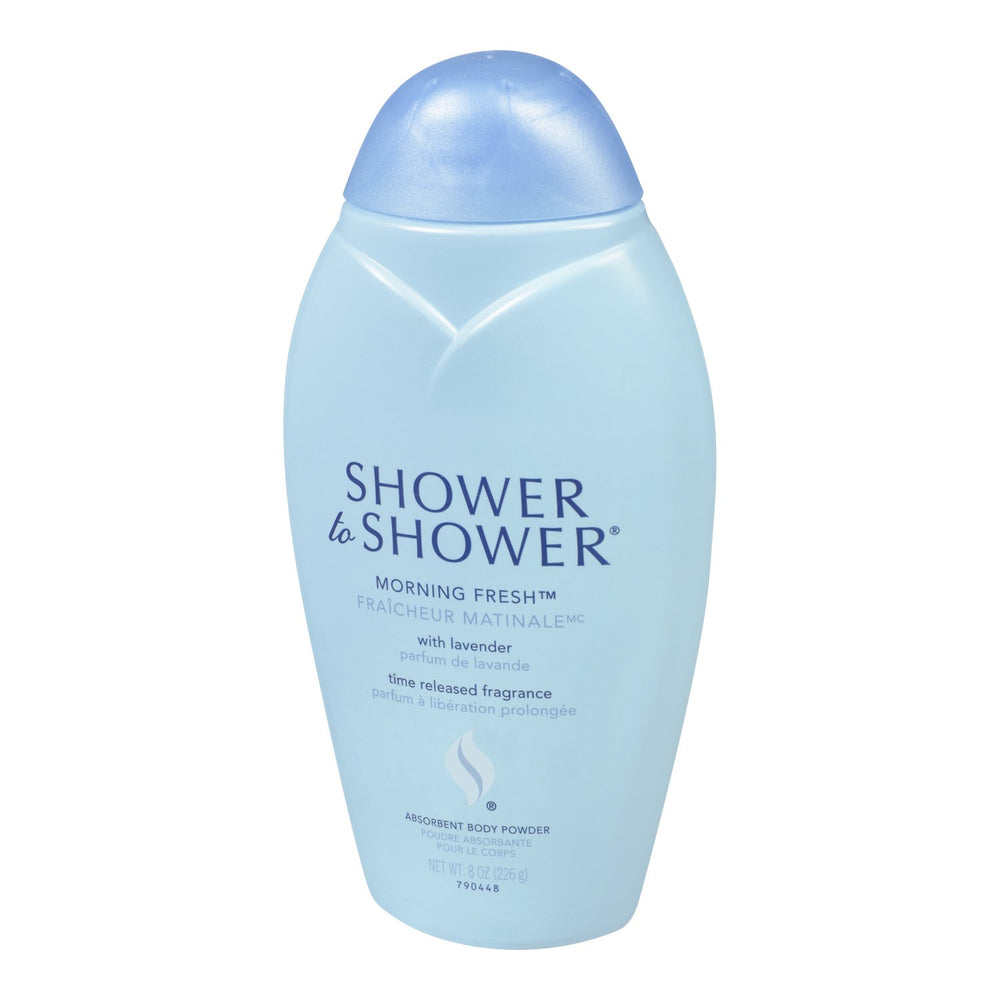 Shower To Shower emballage poudre: application facile et utilisation pratique.