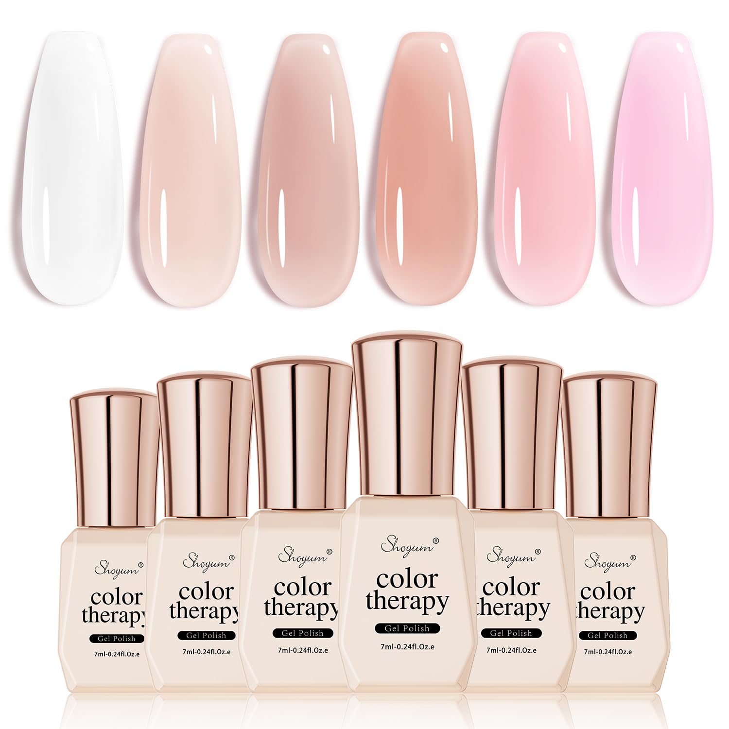 SHOYUM bold yet sheer nude pinks for soft French manicure