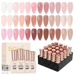 SHOYUM ensemble vernis gel nude 24-pcs prêt pour une manucure à domicile.