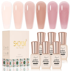 SHOYUM Jelly Nude set with six gel polish bottles for versatile nude nails.