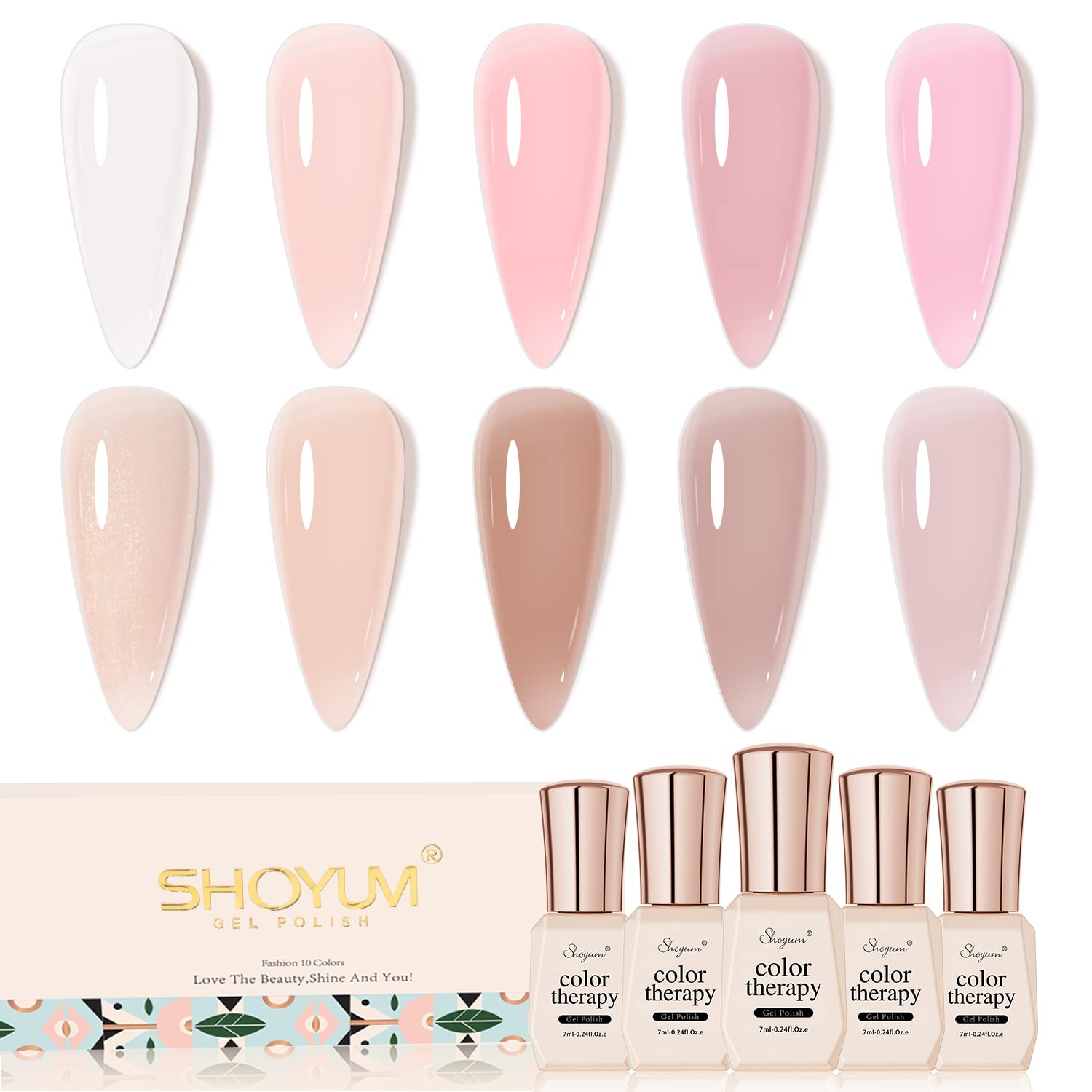 SHOYUM Jelly Nude Gel – ensemble de 10 vernis gel nude translucides pour usage à domicile