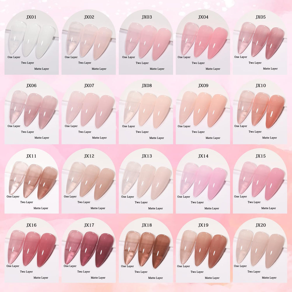 SHOYUM vernis gel nude jelly appliqué sur ongle, transparence modulable.
