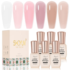 SHOYUM vernis gel translucide ensemble de 6 couleurs pour une manucure à domicile.