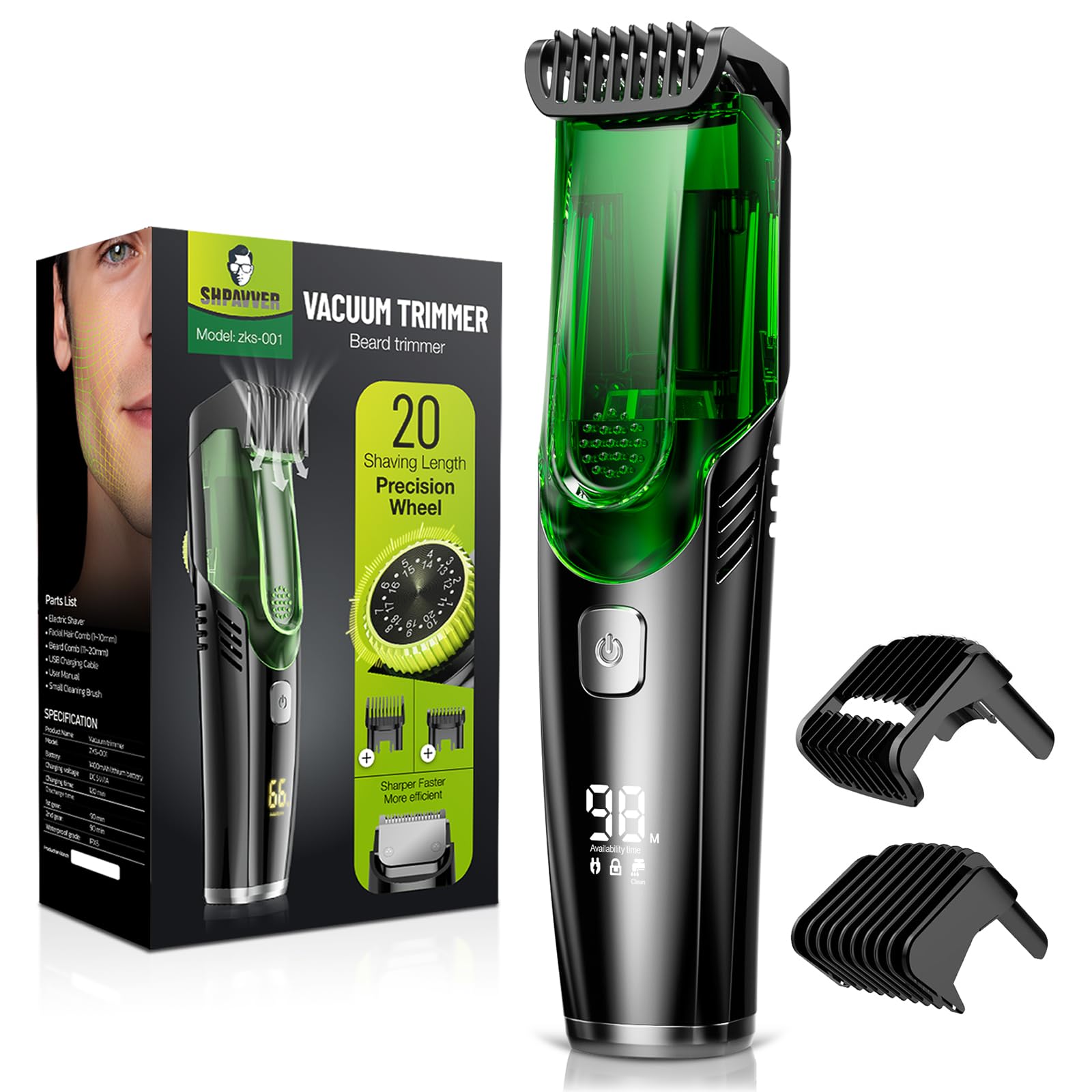 SHPAVVER tondeuse barbe avec aspiration intégrée pour un nettoyage facilité.