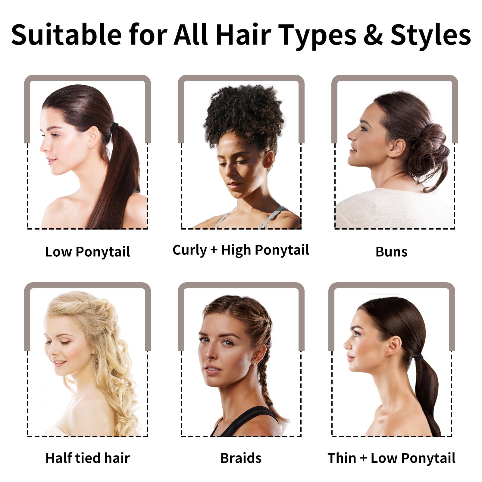Élastiques Shrandi résistants en nylon noir pour cheveux épais et fins.