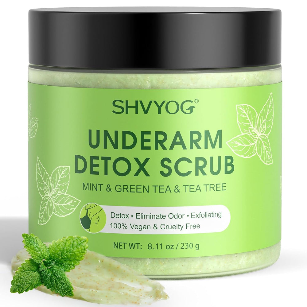 SHVYOG gommage detox aisselles menthe et thé vert, fraîcheur durable.