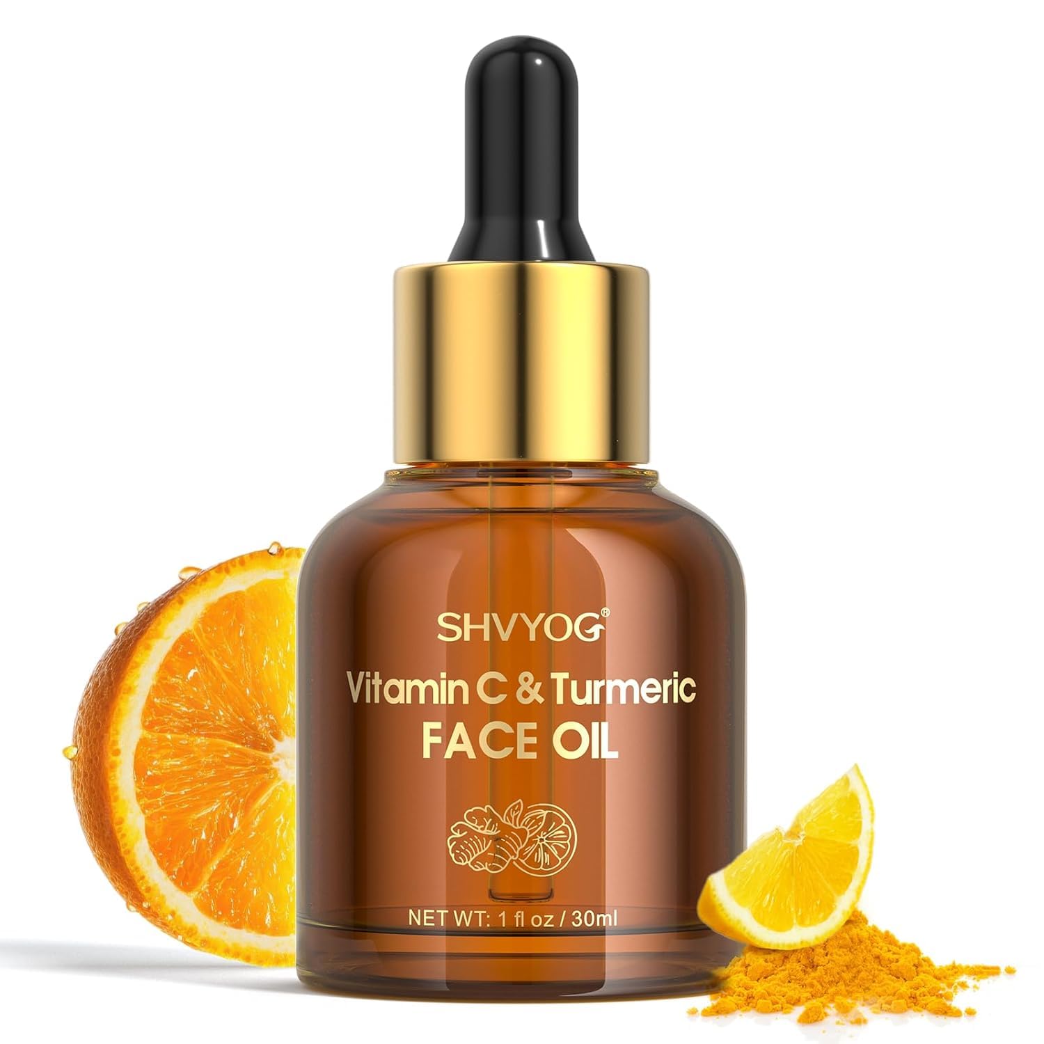 SHVYOG huile visage vitamine C curcuma – bouteille-pipette, application précise et rapide.