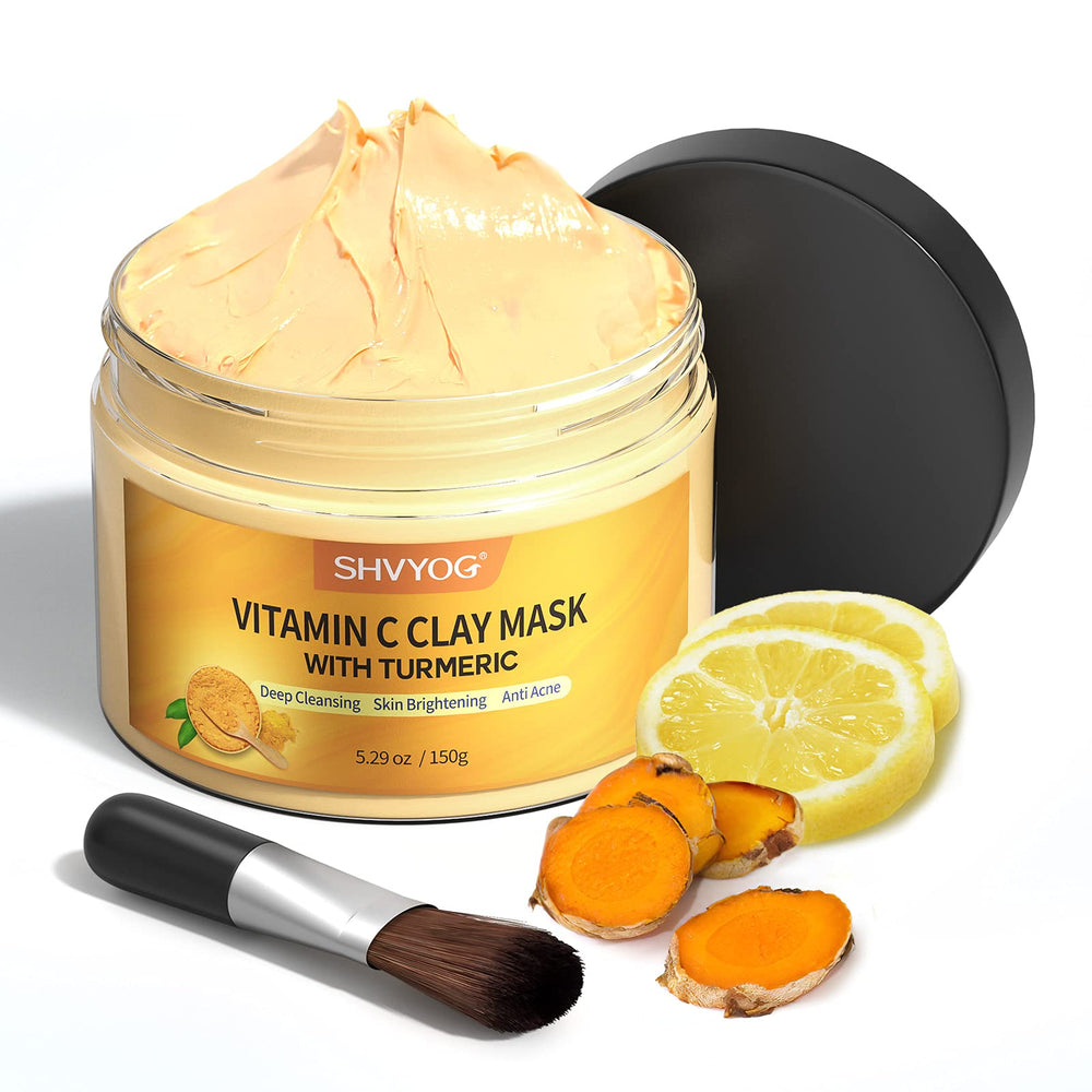 SHVYOG masque visage argile curcuma vitamine C dans son pot de 150 g