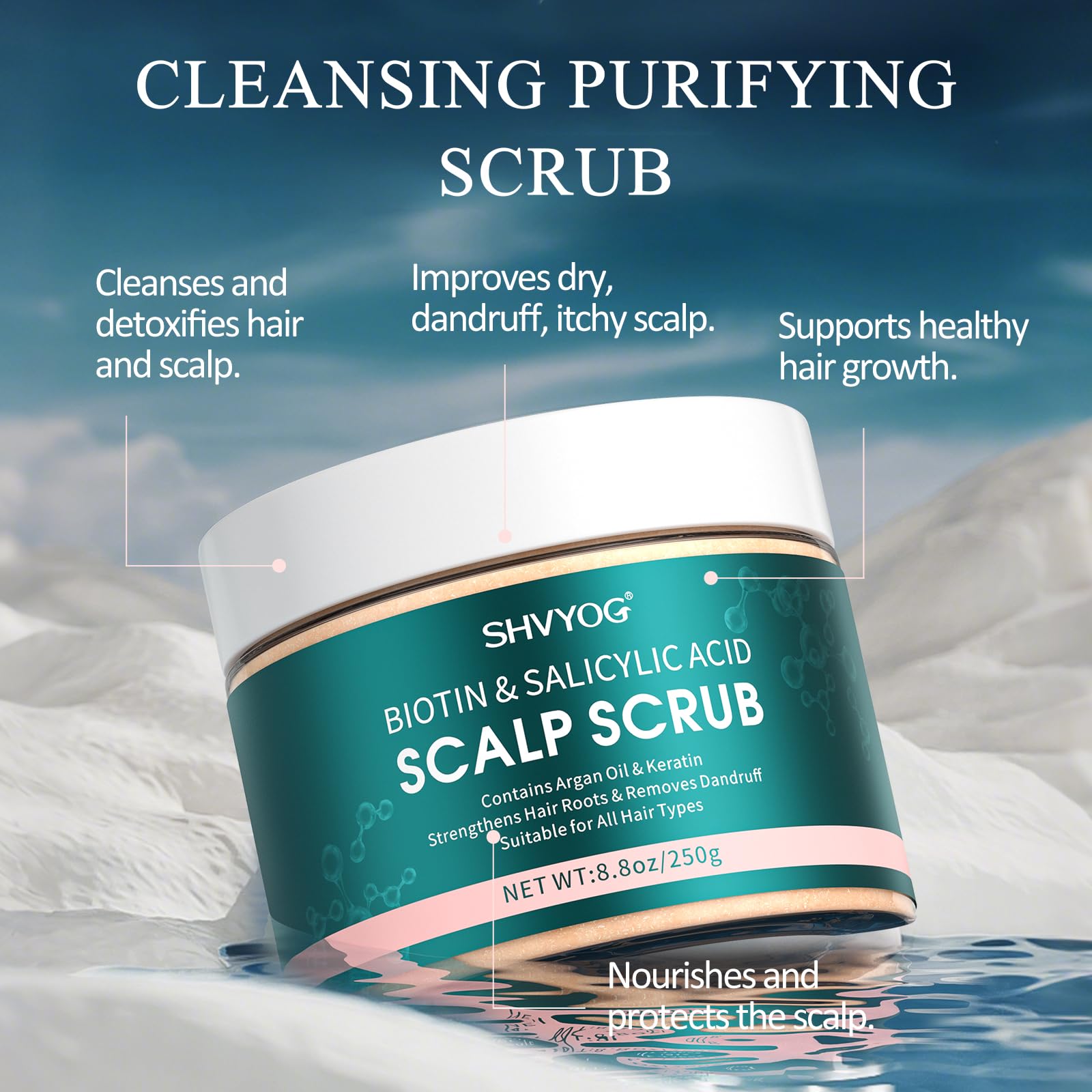 SHVYOG Scrub Cuir Cheveux Argan Huile d'Arbre à Thé: nourrit et apaise le cuir chevelu.