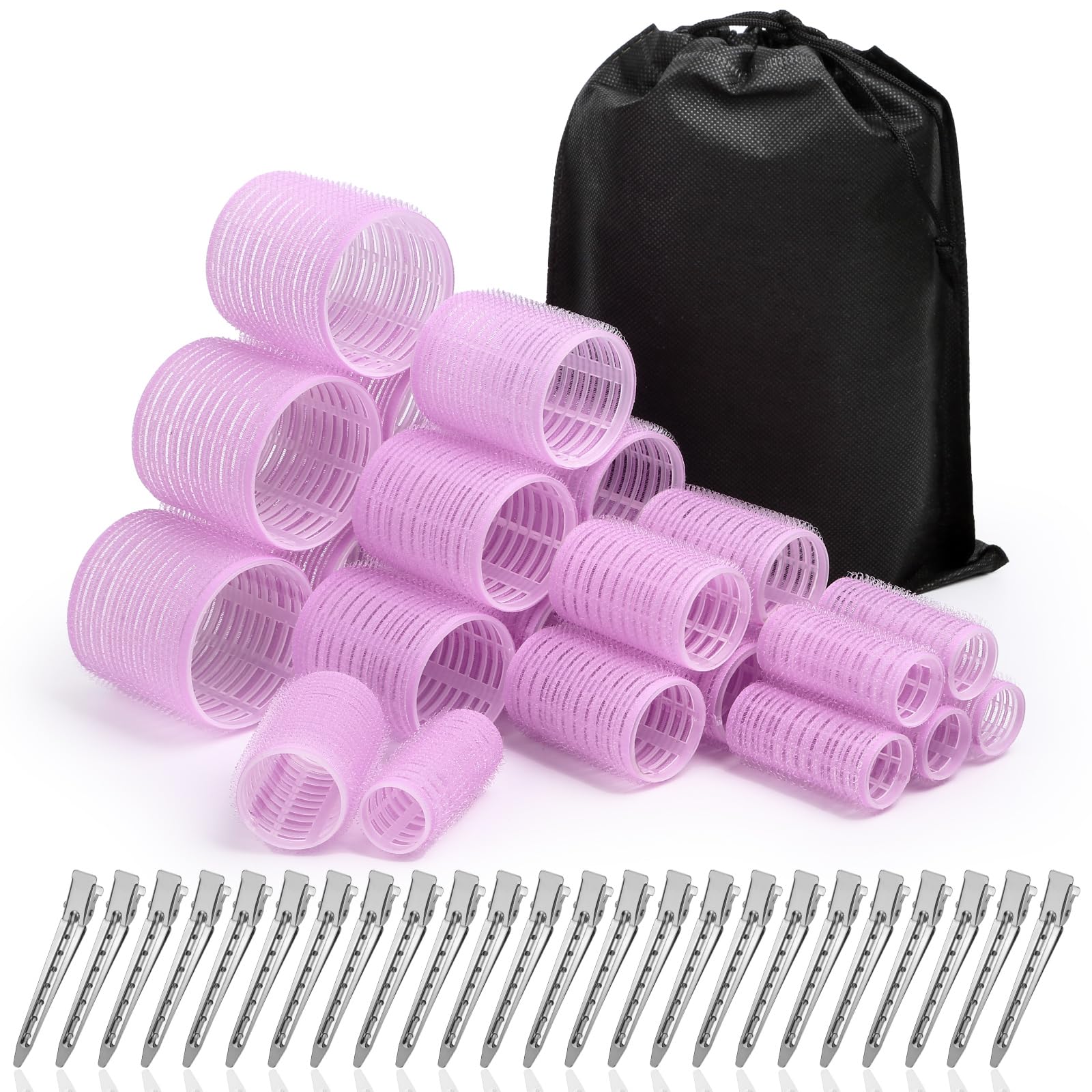 Rouleaux Shynek pour cheveux, ensemble violet, prêt à boucler et ajouter du volume.