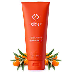 Sibu crème corps hydratante dans sa bouteille, hydratation quotidienne possible.