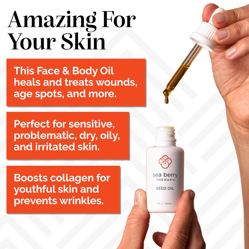 Sibu huile d'argousier, massage visage, texture légère pour peau sensible.