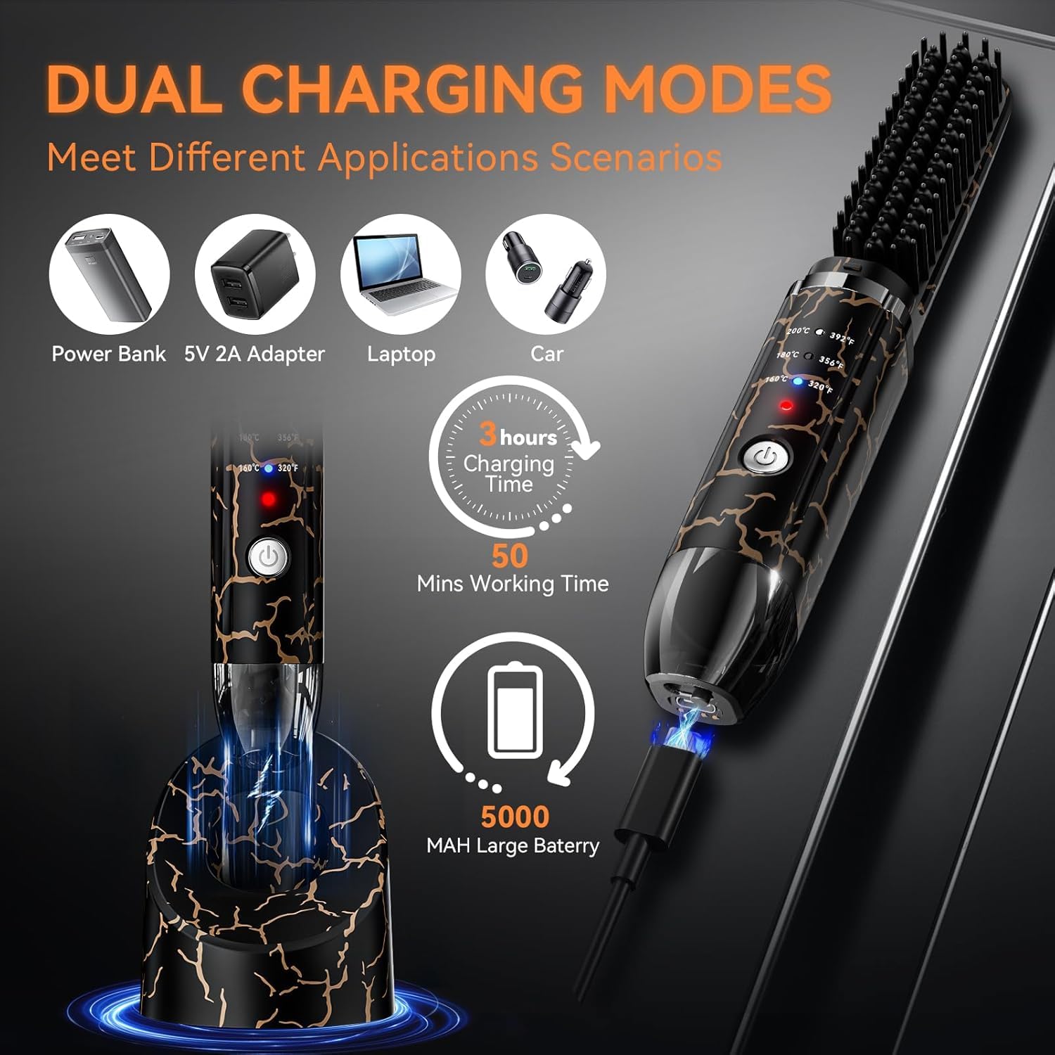 Lisseur-barbe SICOLTT: réglages 320 °F, 356 °F et 392 °F pour ajuster la chaleur.