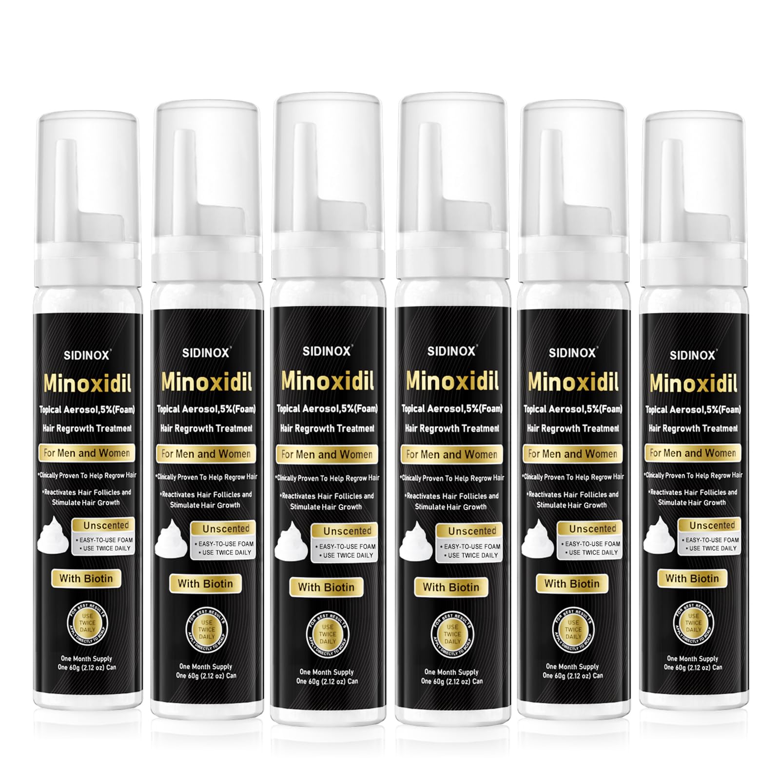 Sidinox Mousse Minoxidil 5% sur cuir chevelu, pour densité et volume