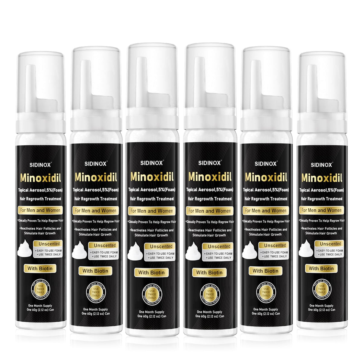 Sidinox Mousse Minoxidil 5% sur cuir chevelu, pour densité et volume