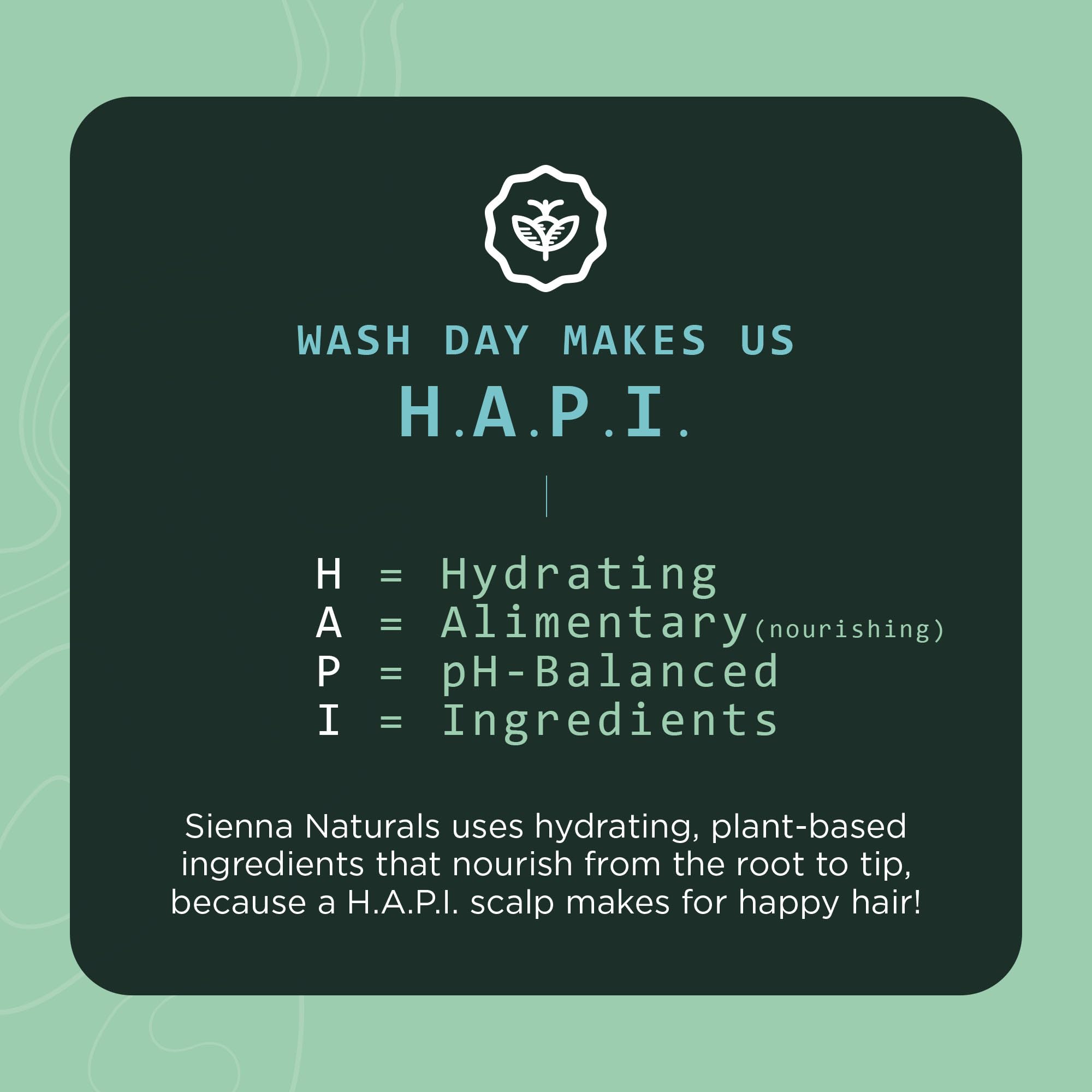 Sienna Naturals HAPI Shampoing, baobab-aloé-coco, ingrédients nourrissants pour le cuir chevelu.