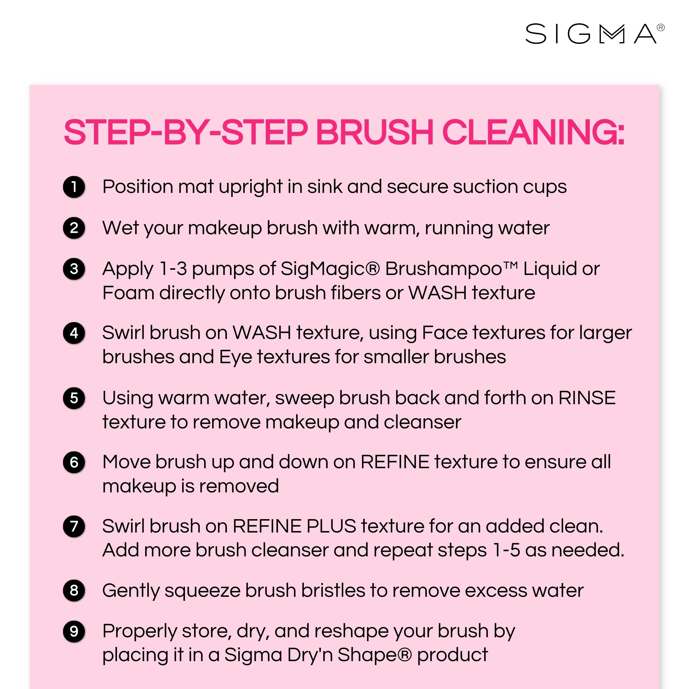 Sigma Beauty ventouse intégrée offre un nettoyage stable sur le plan de travail.
