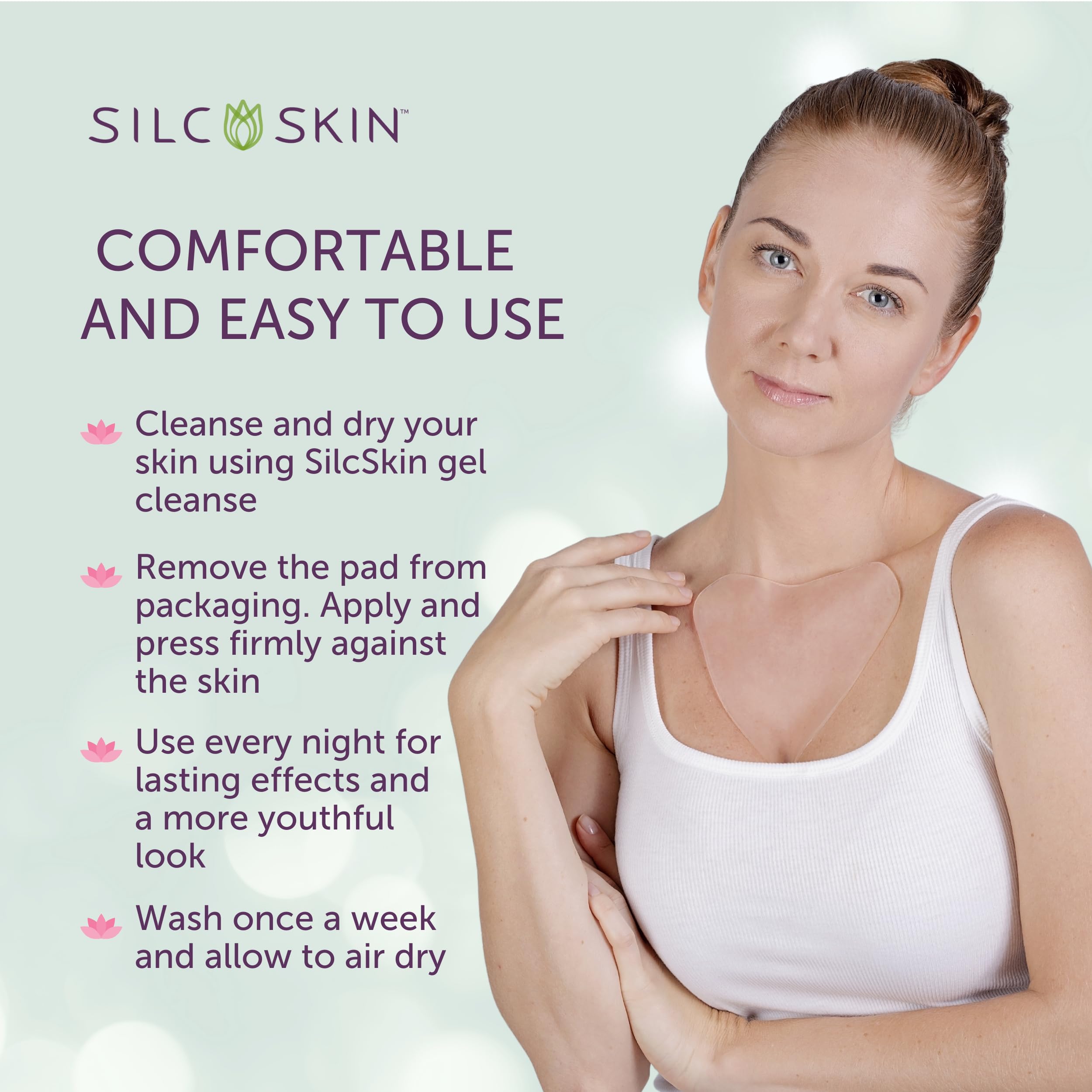 Application facile sur peau propre avec Silc Skin décolleté.