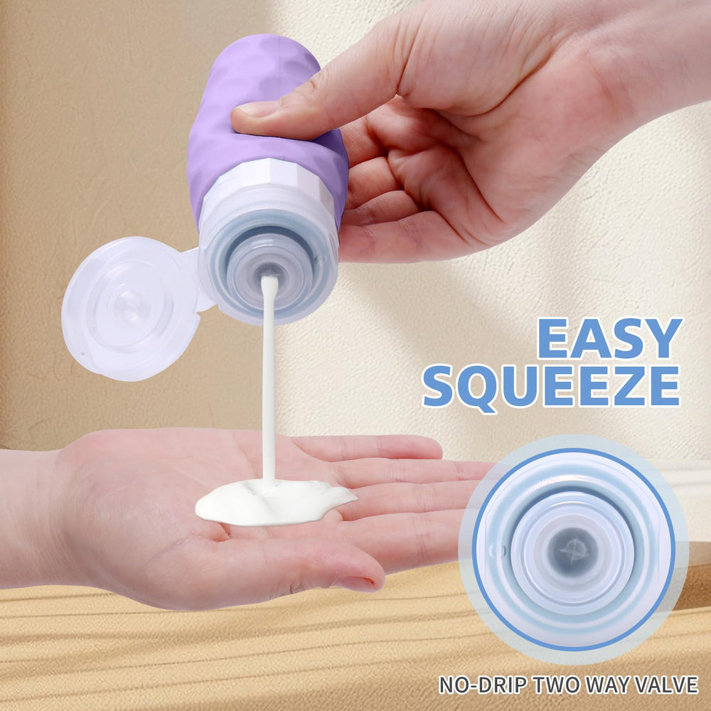 Bouteilles en silicone réutilisables Silevoler pour liquides en voyage.