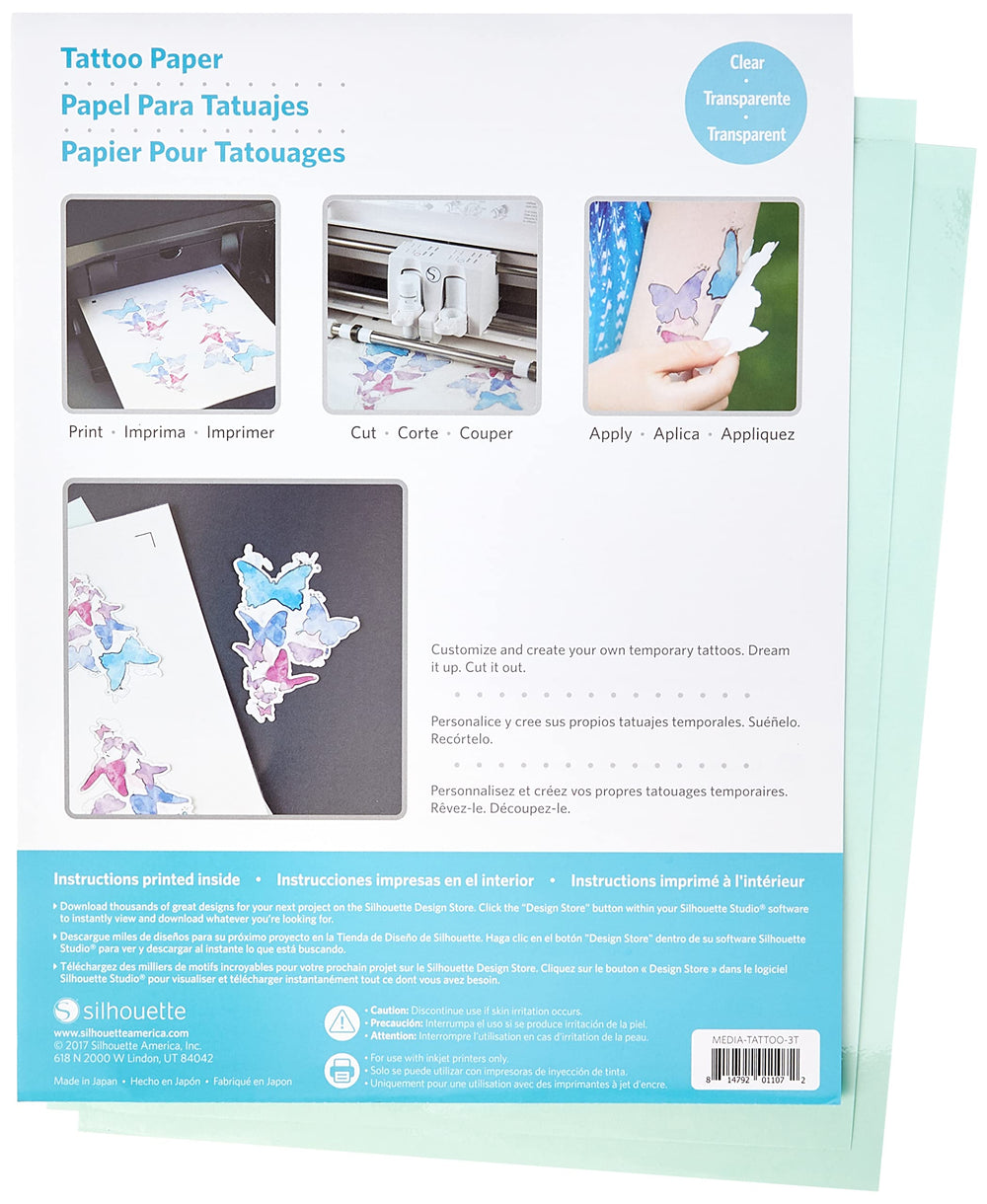 Silhouette Media-Tattoo: application eau sur peau avec ce papier tatouage temporaire.