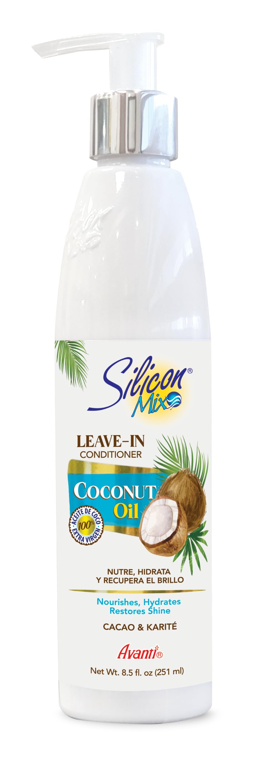 Silicon Mix – conditionneur sans rinçage à l'huile de coco, hydrate les cheveux secs et démêle facilement.