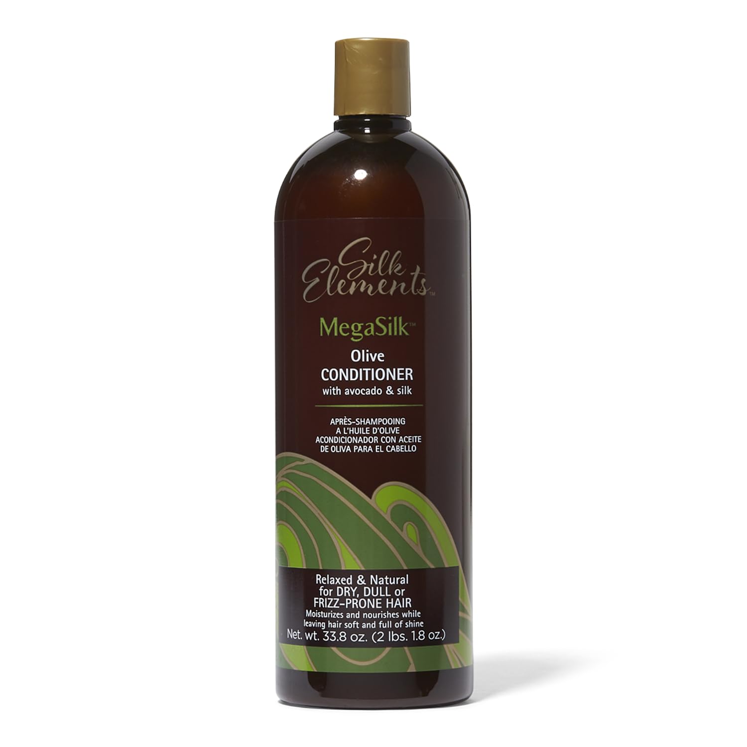 Silk Elements MegaSilk Olive Après-shampooing, bouteille: hydratation légère et démêlage facilité.