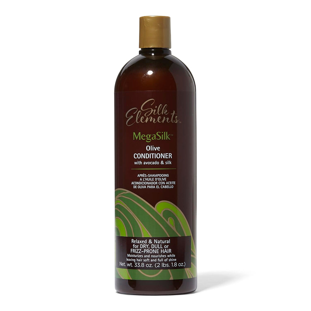 Silk Elements MegaSilk Olive Après-shampooing, bouteille: hydratation légère et démêlage facilité.
