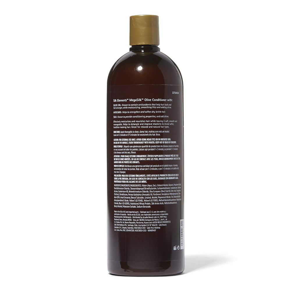 Silk Elements MegaSilk Olive Après-shampooing, texture crèmeuse: cheveux nourris avec brillance et souplesse.
