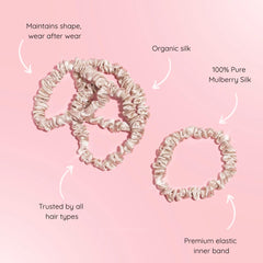 SILKIE scrunchie brun en soie Mulberry, texture lisse pour un maintien doux.