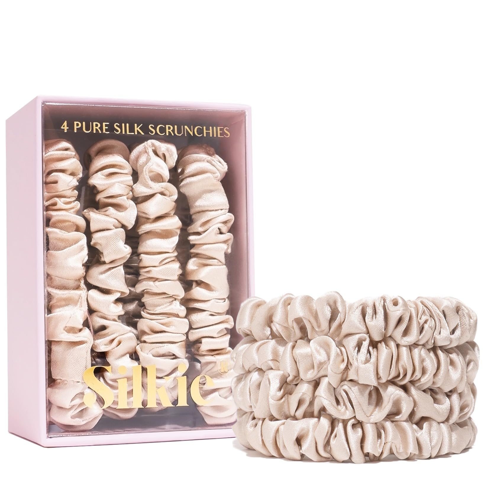 SILKIE scrunchie noir en soie Mulberry pour protéger les cheveux et éviter les noeuds.