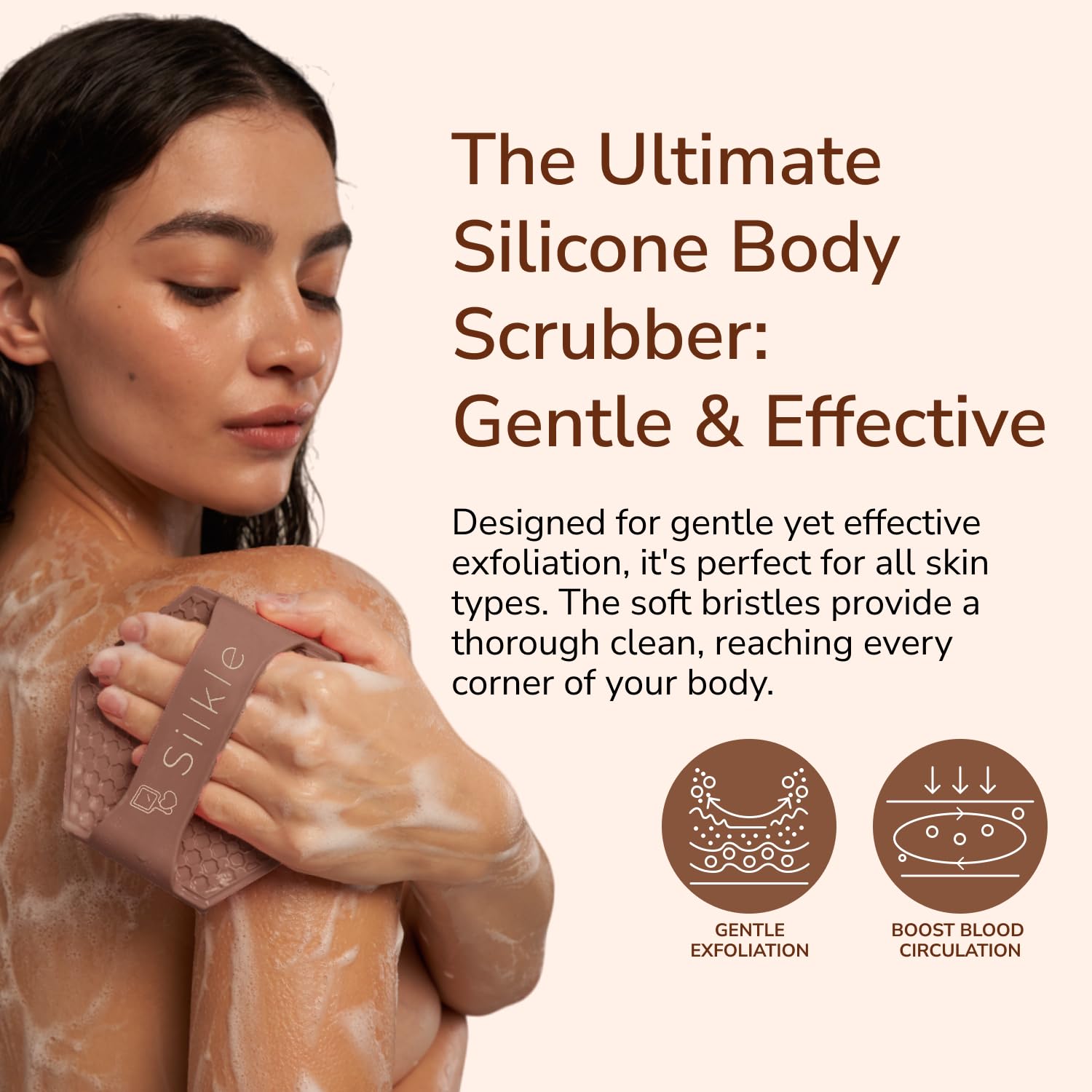 SILKLE brosse silicone durable, nettoyage rapide et hygiénique.