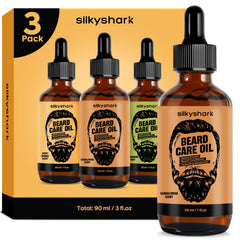 SilkyShark Huile Barbe – set de 3 bouteilles pour hydratation et grooming.