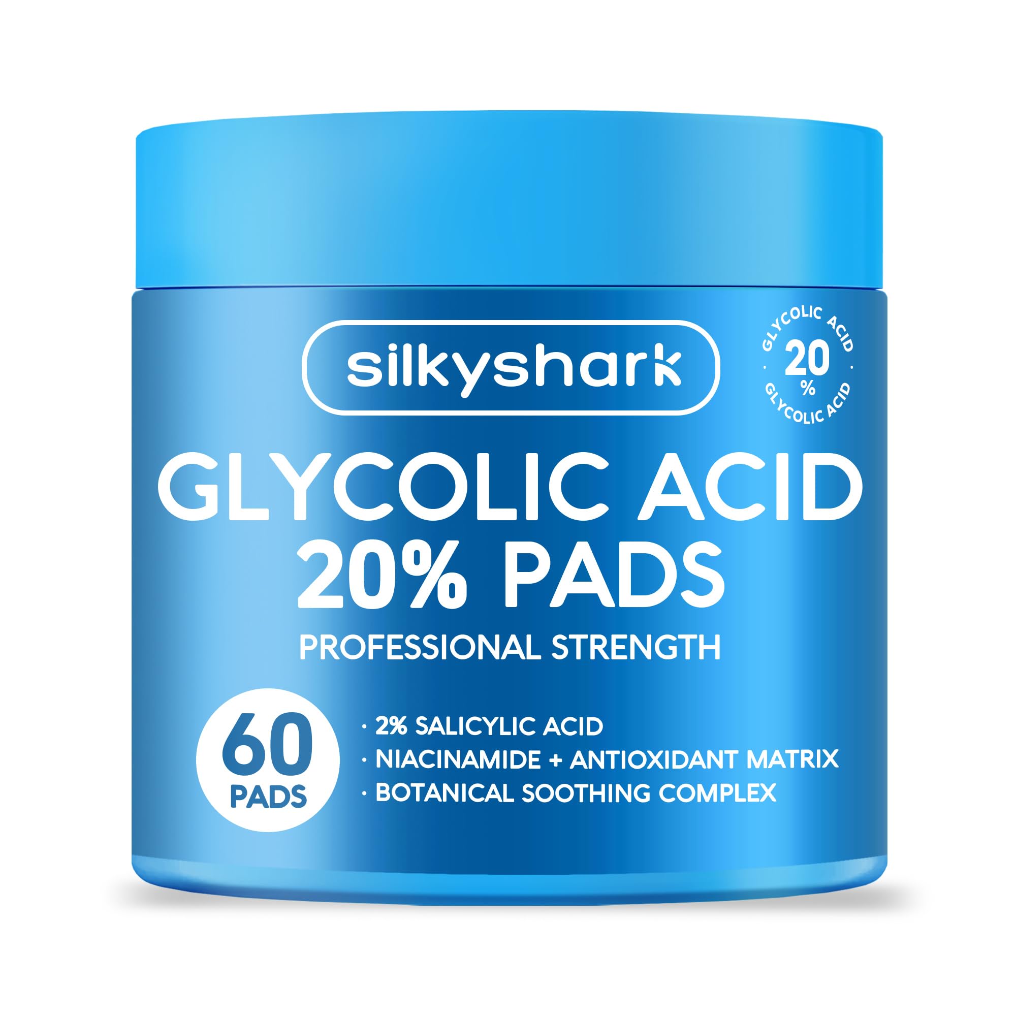 Tampon SilkyShark avec acide glycolique 20% pour exfolier et raviver l'éclat