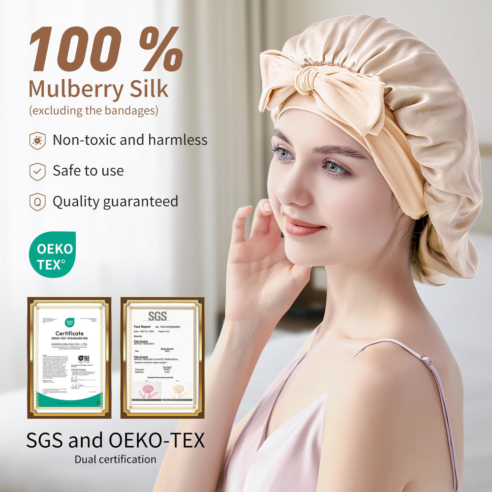 Silmana bonnet soie bandes reglables 5,5 cm assure un maintien sans pression