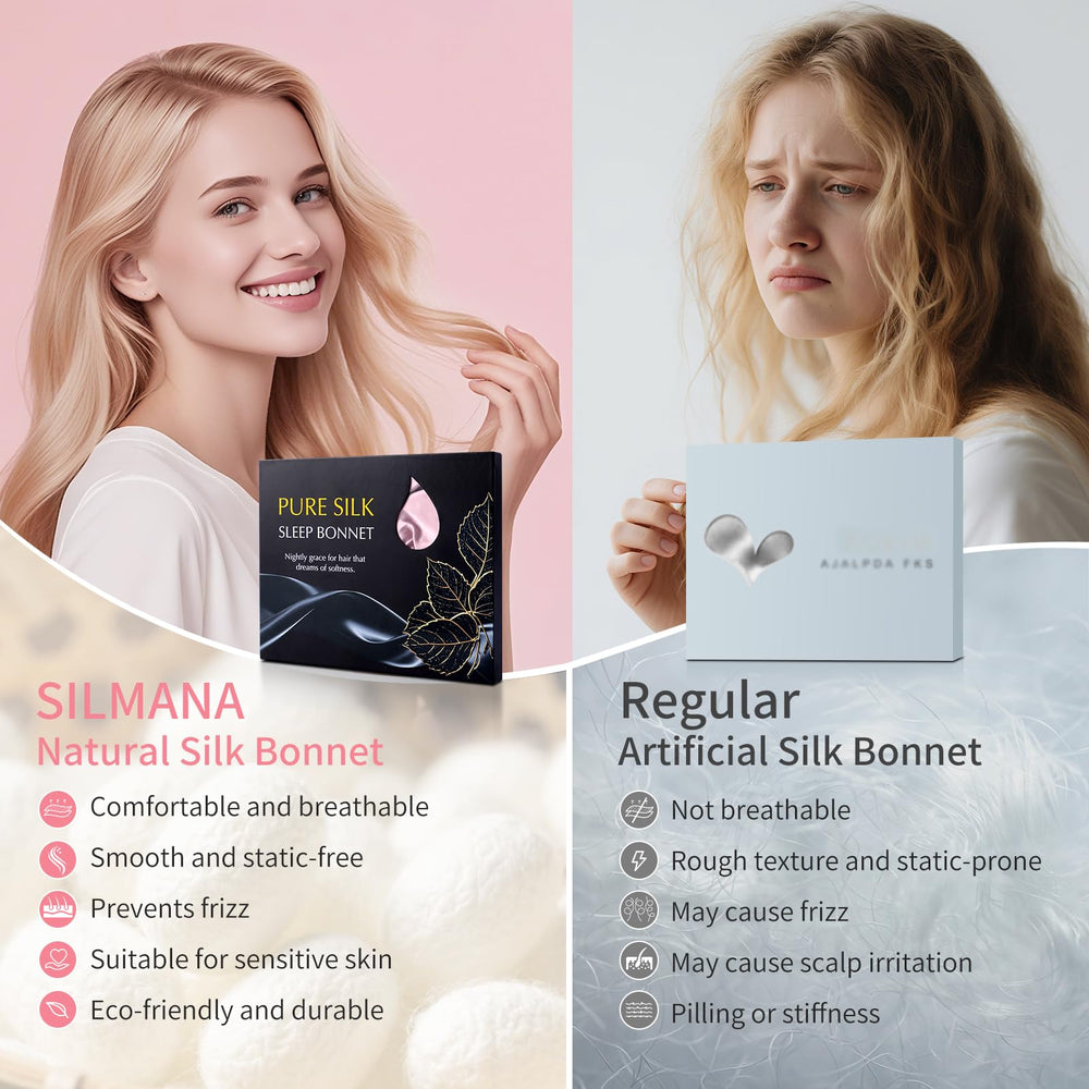 Silmana bonnet bandes reglables en soie, maintien sûr toute la nuit.