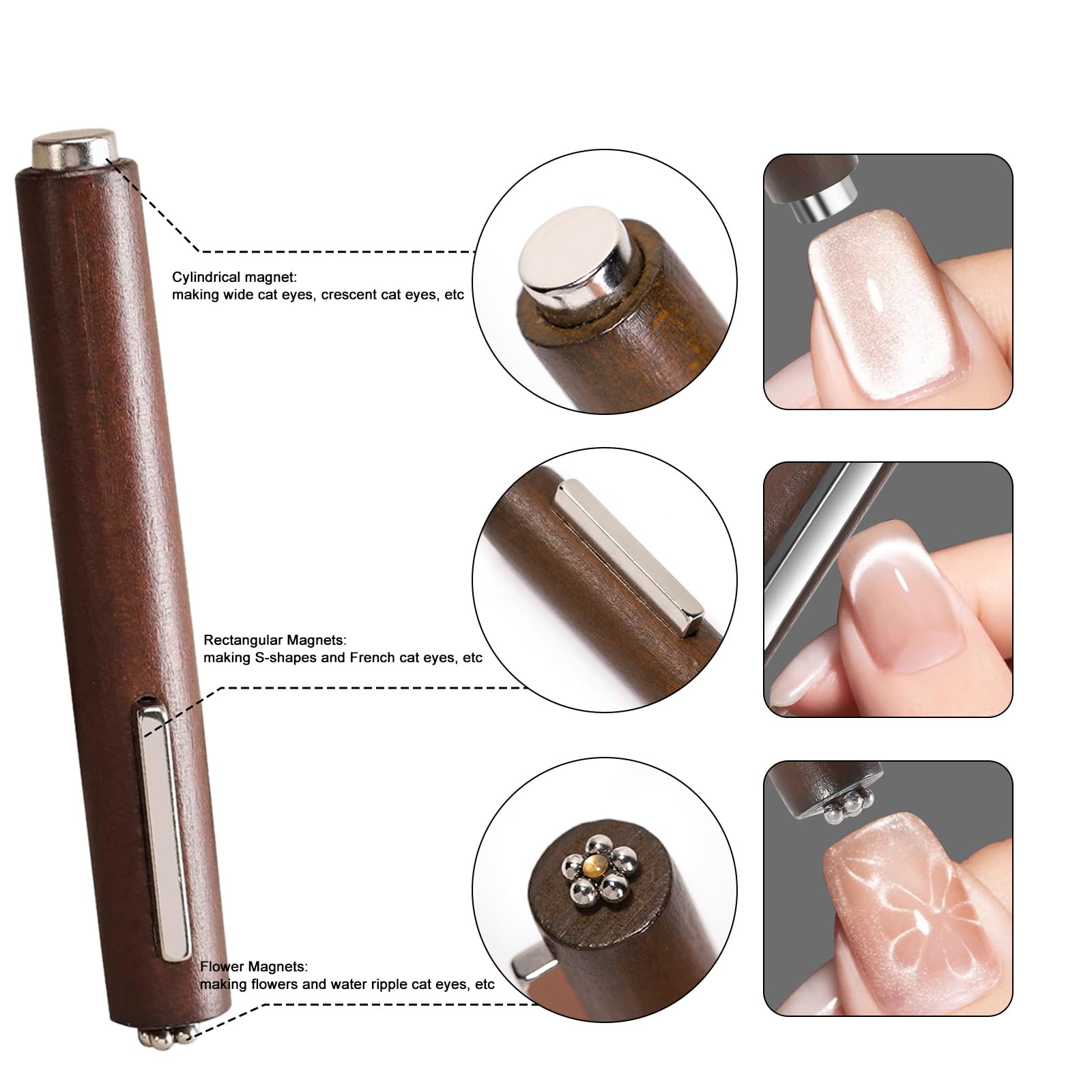 SILPECWEE aimants 3-en-1 pour ongles, divers effets possibles.