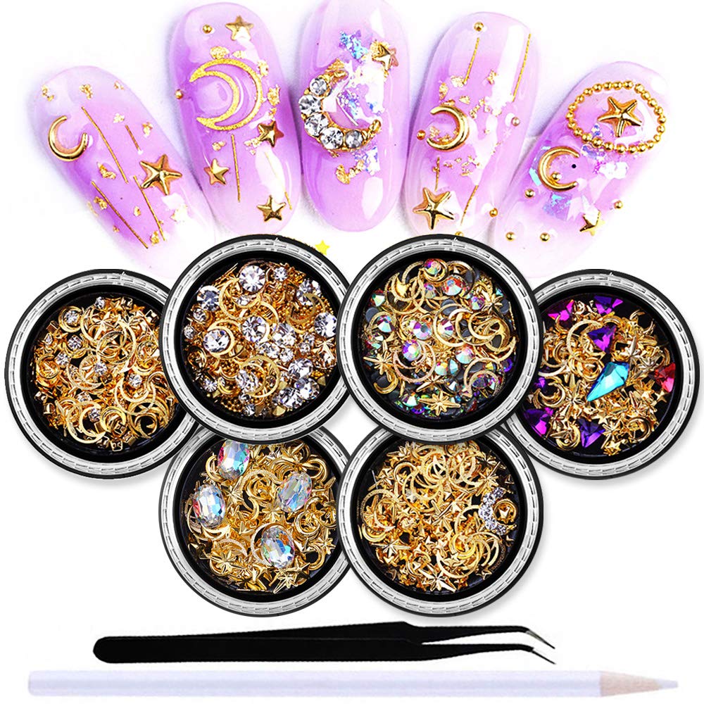 SILPECWEE ensemble strass ongles 6 boites, brillance variée pour manucure.
