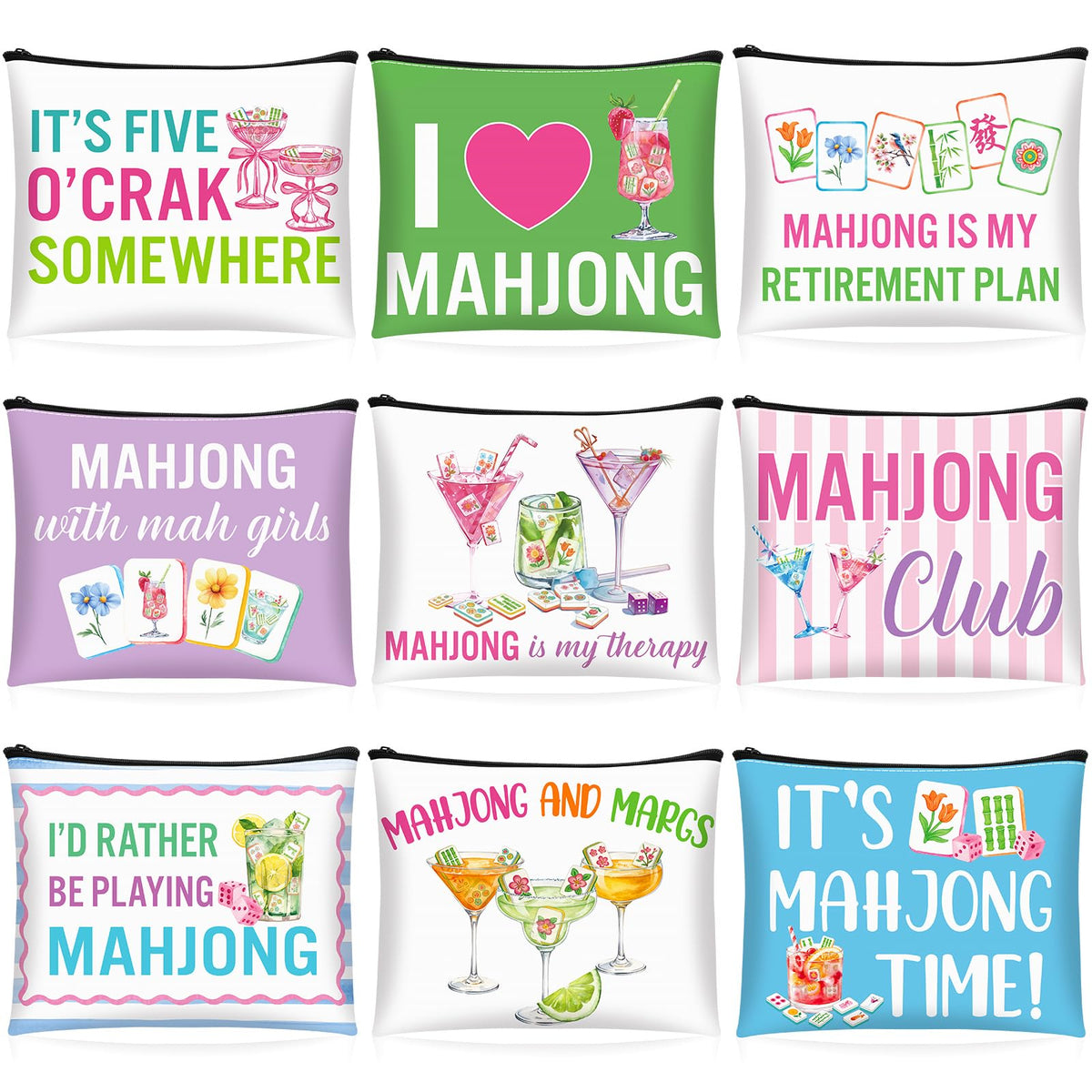 Trousse Mahjong SilTriangle multicolore, parfaite pour ranger maquillage en déplacement.