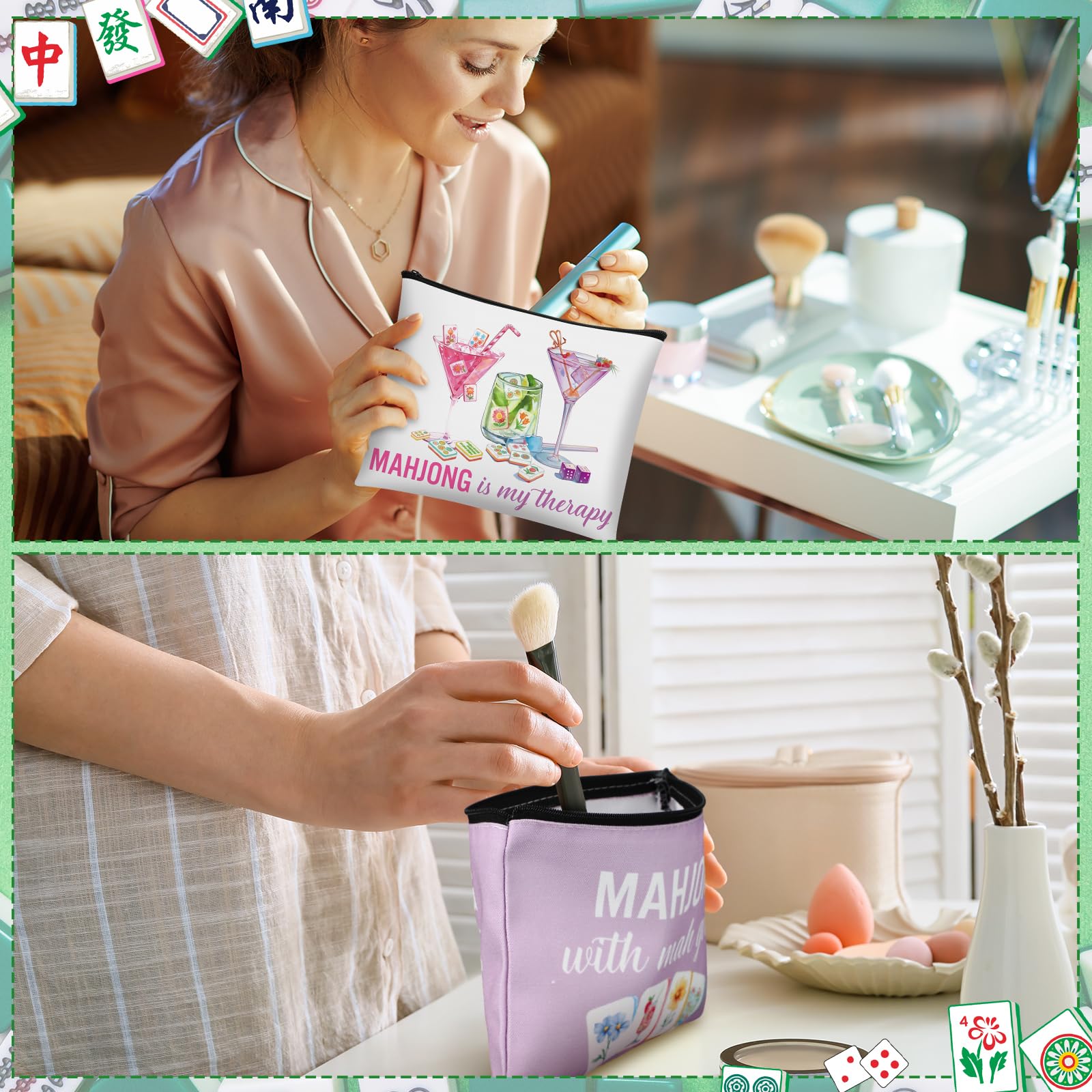 Trousse cosmétique SilTriangle Mahjong idéale pour voyager et rester organisée.