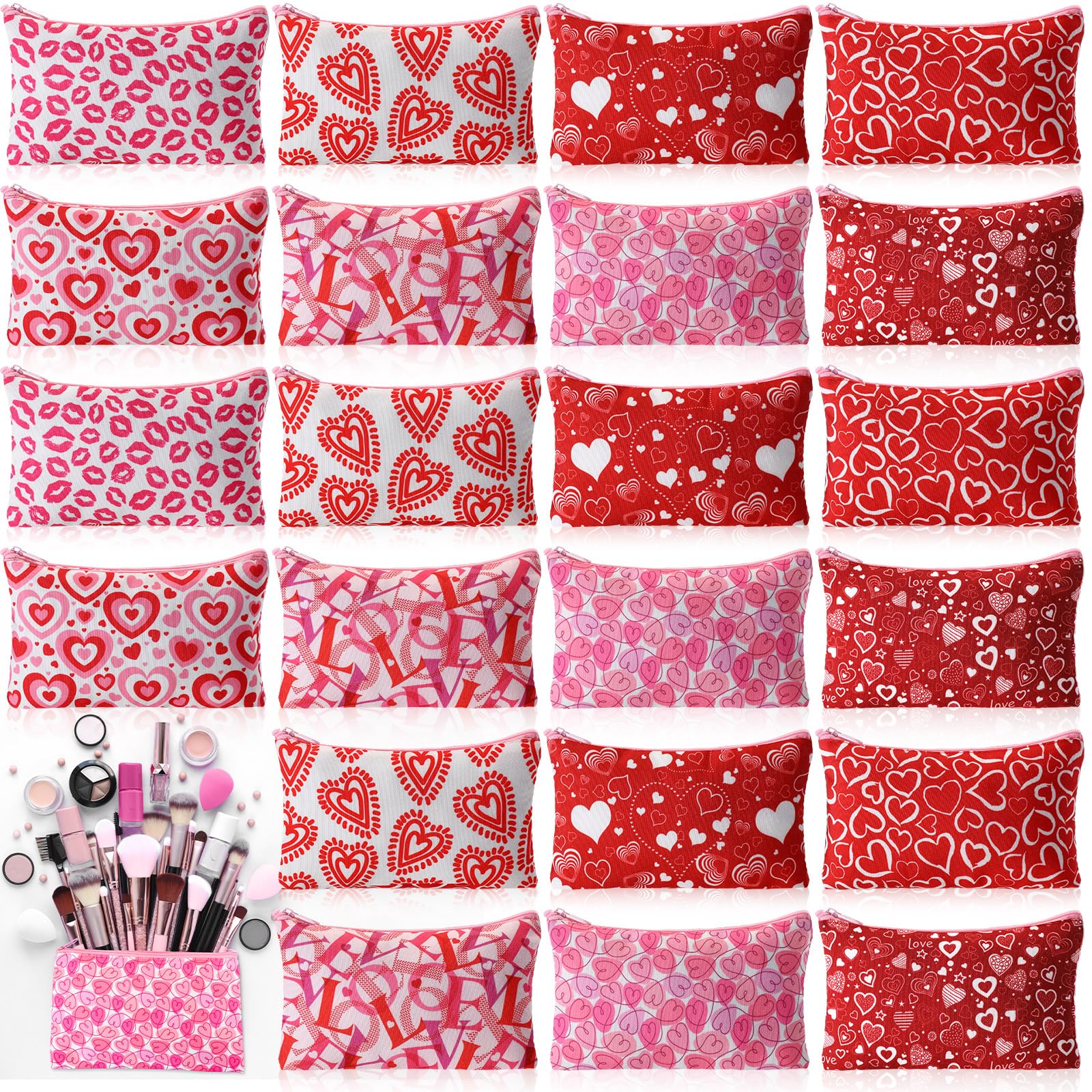 SilTriangle sac maquillage cœur rouge, rangement pratique pour vos essentiels de beauté en voyage.